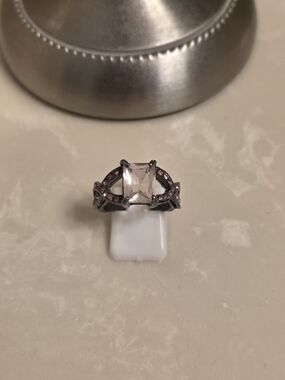 Gunmetal and Pink CZ Square Cut Ring Size 8.5